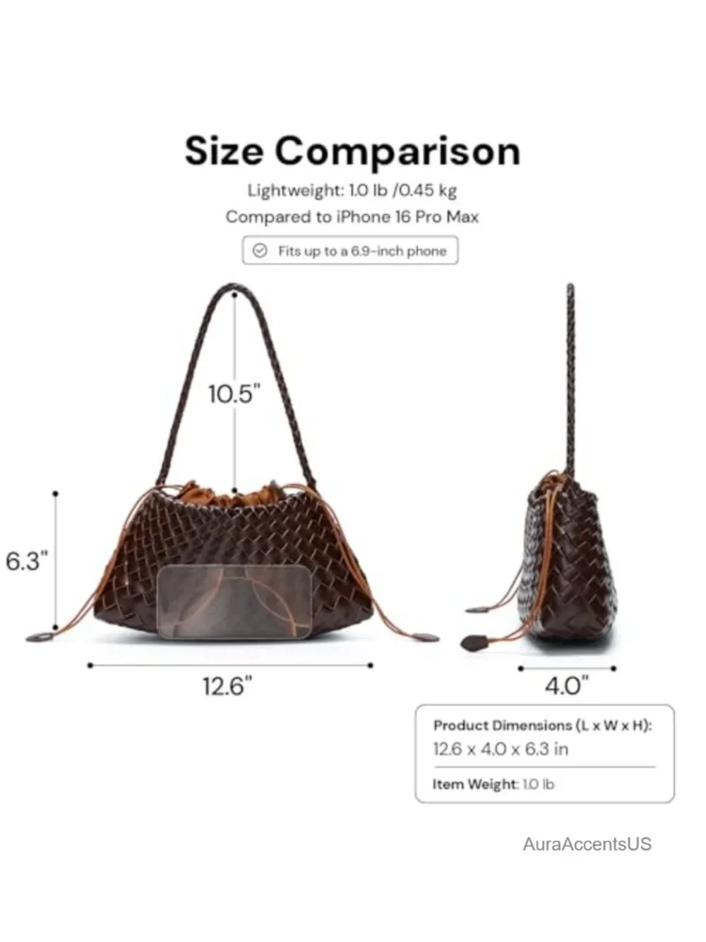 Vegan Leather Woven Shoulder Bag with Drawstring Pouch, Slouchy Tote